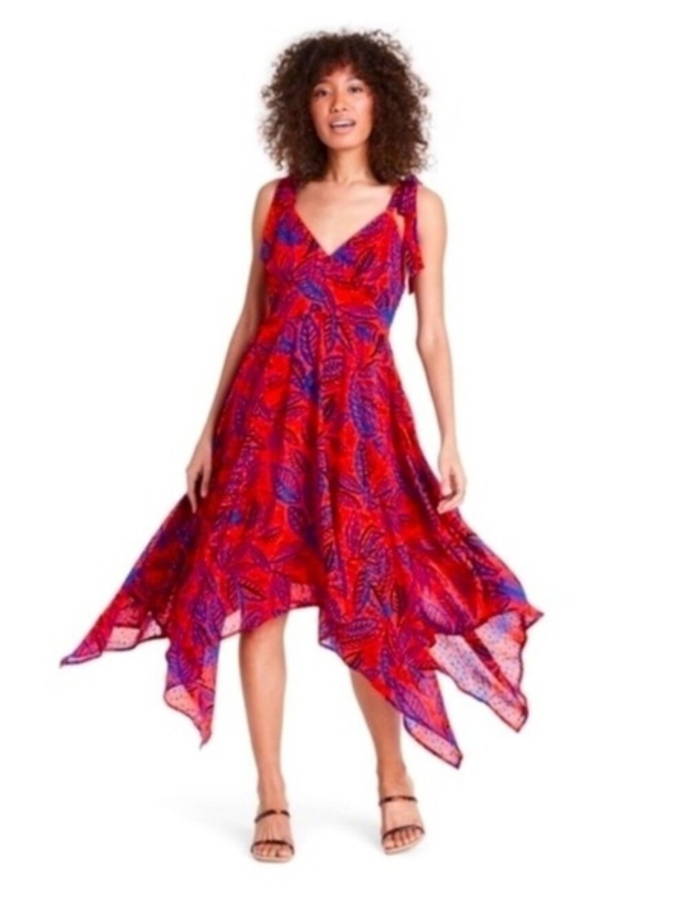 Alexis tropical leaf print tie-strap dress size L